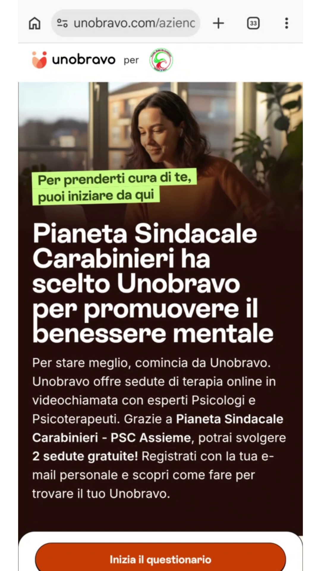 Pagina Unobravo per gli iscritti a Pianeta Sindacale Carabinieri